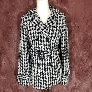 Ashley Stylish Black and White Houndstooth Women's Coat